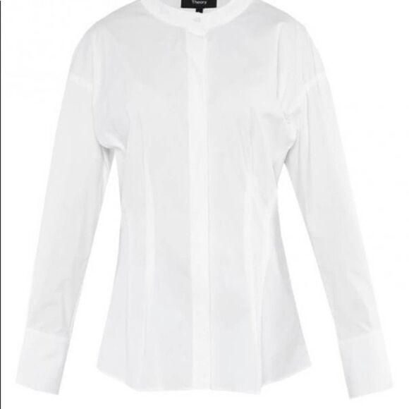 Theory BAND COLLAR PLEATED SHIRT White - Picture 3 of 6